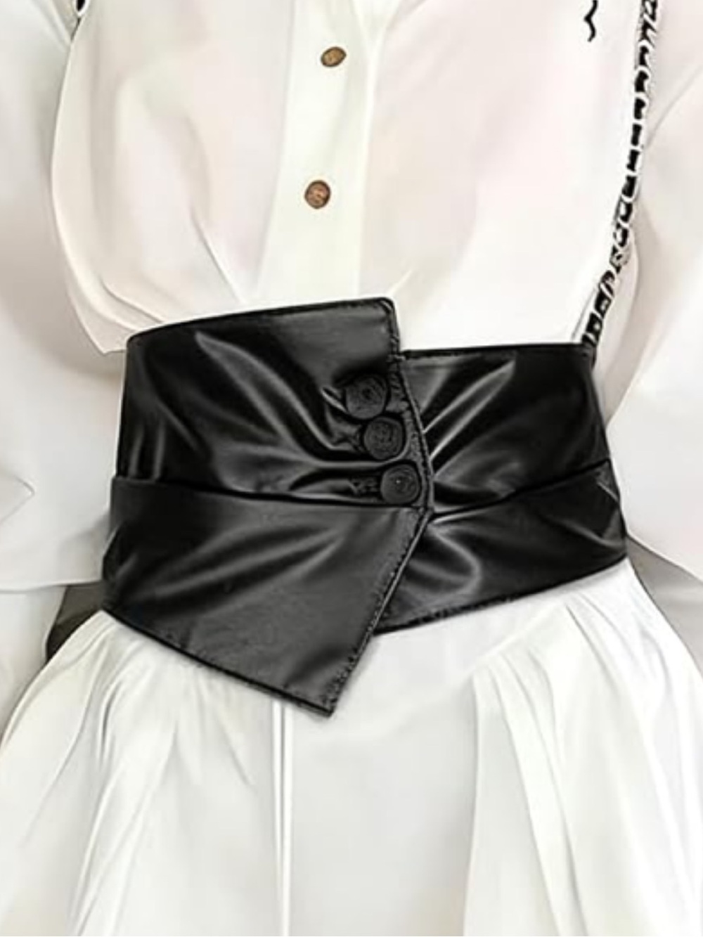 Black Corset Wrap Vegan Leather Elegant Wide Waist Belt